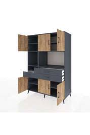 Kronos Dolap 9 Raflı 3 Çekmeceli 6 Kapaklı 132x59x195 Antrasit-Çam/Antrasit