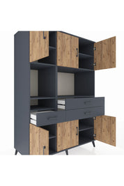 Kronos Dolap 9 Raflı 3 Çekmeceli 6 Kapaklı 132x59x195 Antrasit-Çam/Antrasit