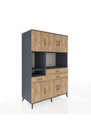 Kronos Dolap 9 Raflı 3 Çekmeceli 6 Kapaklı 132x59x195 Antrasit-Çam/Çam