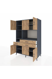 Kronos Dolap 9 Raflı 3 Çekmeceli 6 Kapaklı 132x59x195 Antrasit-Çam/Çam