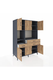 Kronos Dolap 9 Raflı 3 Çekmeceli 6 Kapaklı 132x59x195 Antrasit-Çam/Çam