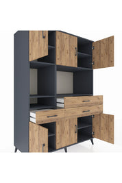 Kronos Dolap 9 Raflı 3 Çekmeceli 6 Kapaklı 132x59x195 Antrasit-Çam/Çam