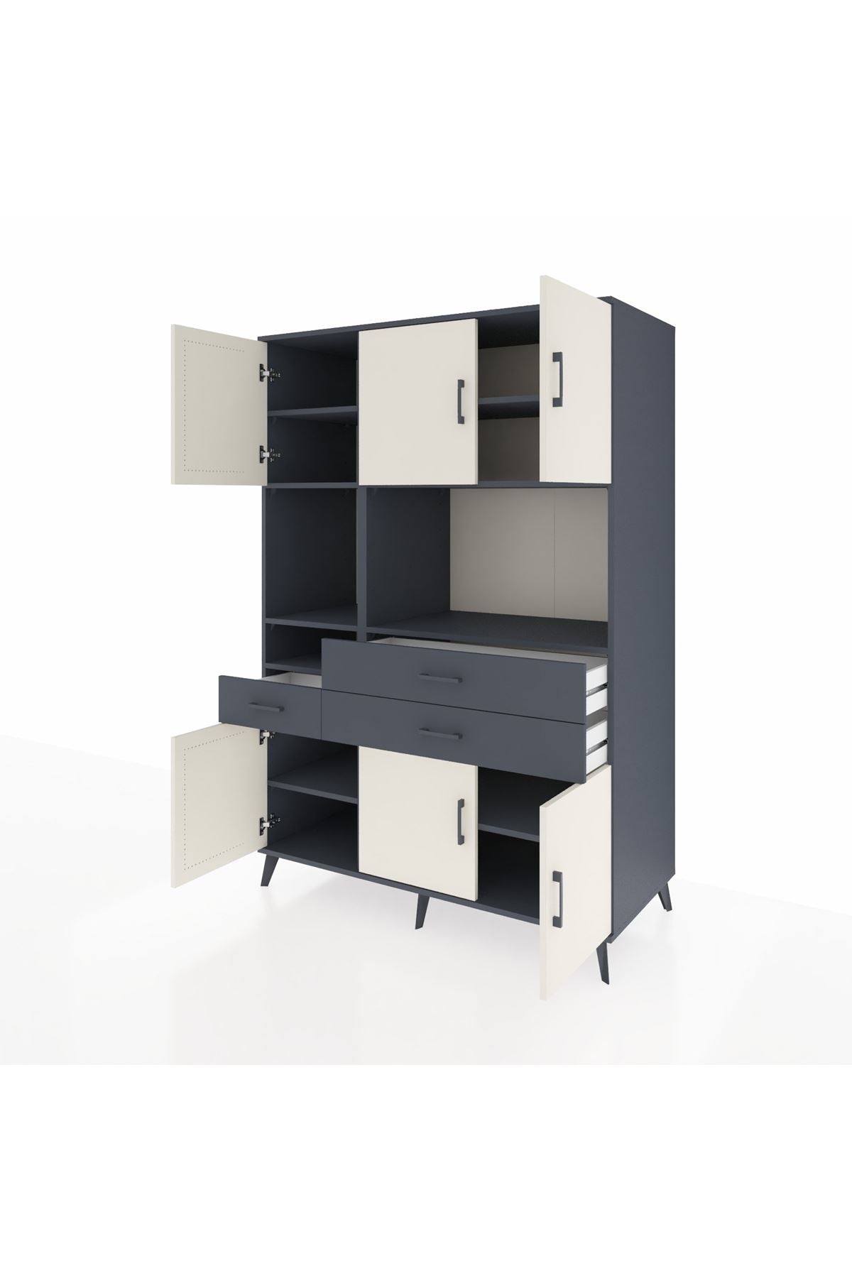 Kronos Dolap 9 Raflı 3 Çekmeceli 6 Kapaklı 132x59x195 Antrasit-Aytaşı/Antrasit