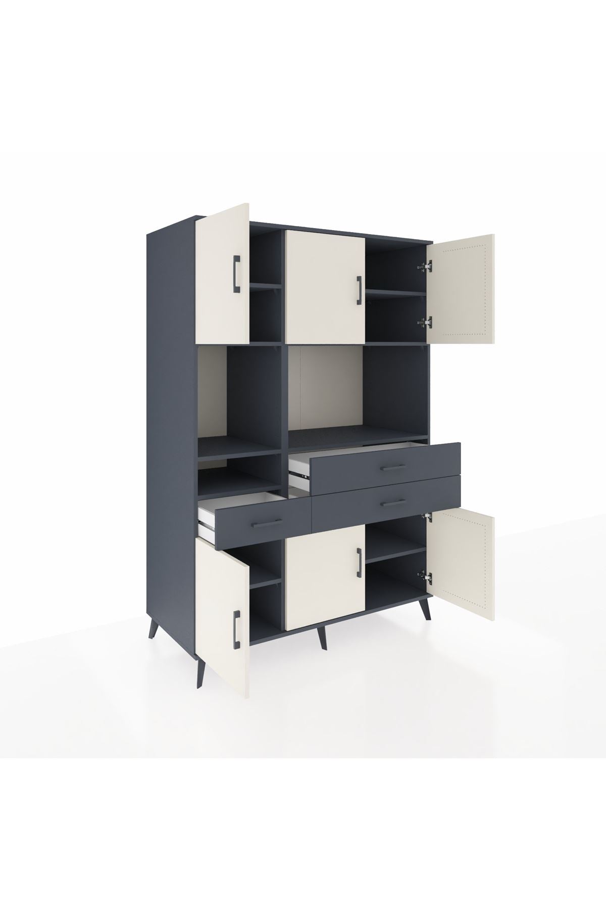 Kronos Dolap 9 Raflı 3 Çekmeceli 6 Kapaklı 132x59x195 Antrasit-Aytaşı/Antrasit