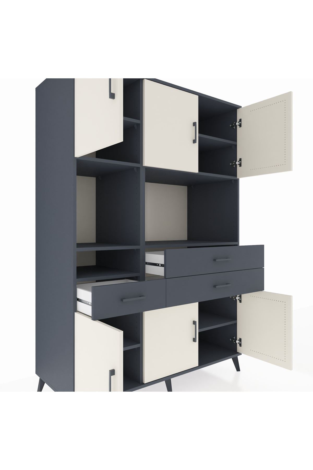 Kronos Dolap 9 Raflı 3 Çekmeceli 6 Kapaklı 132x59x195 Antrasit-Aytaşı/Antrasit