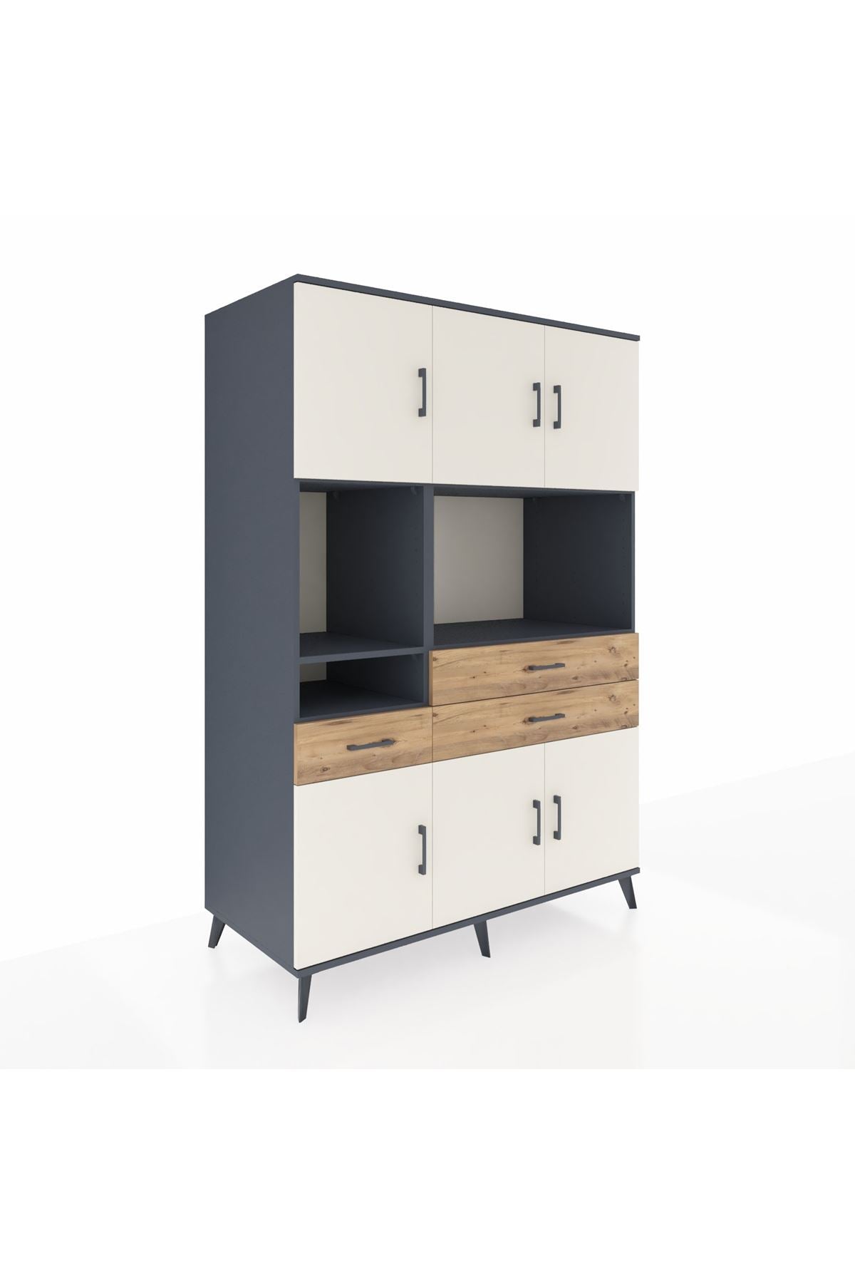 Kronos Dolap 9 Raflı 3 Çekmeceli 6 Kapaklı 132x59x195 Antrasit-Aytaşı/Çam