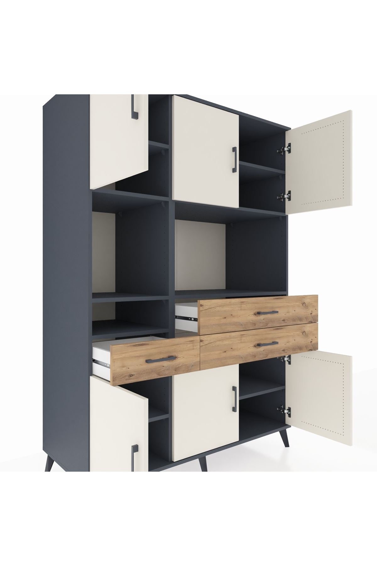 Kronos Dolap 9 Raflı 3 Çekmeceli 6 Kapaklı 132x59x195 Antrasit-Aytaşı/Çam