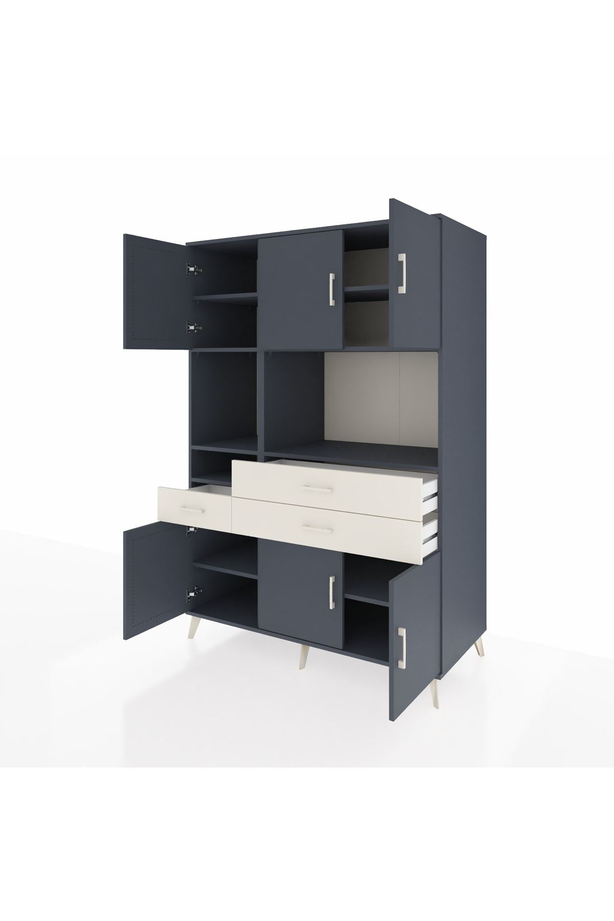 Kronos Dolap 9 Raflı 3 Çekmeceli 6 Kapaklı 132x59x195 Antrasit-Antrasit/Aytaşı