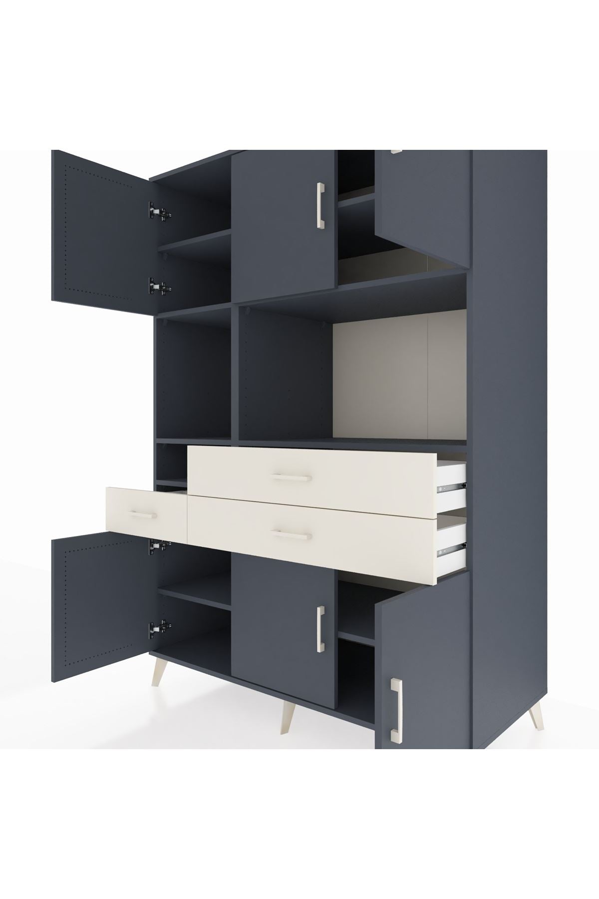 Kronos Dolap 9 Raflı 3 Çekmeceli 6 Kapaklı 132x59x195 Antrasit-Antrasit/Aytaşı