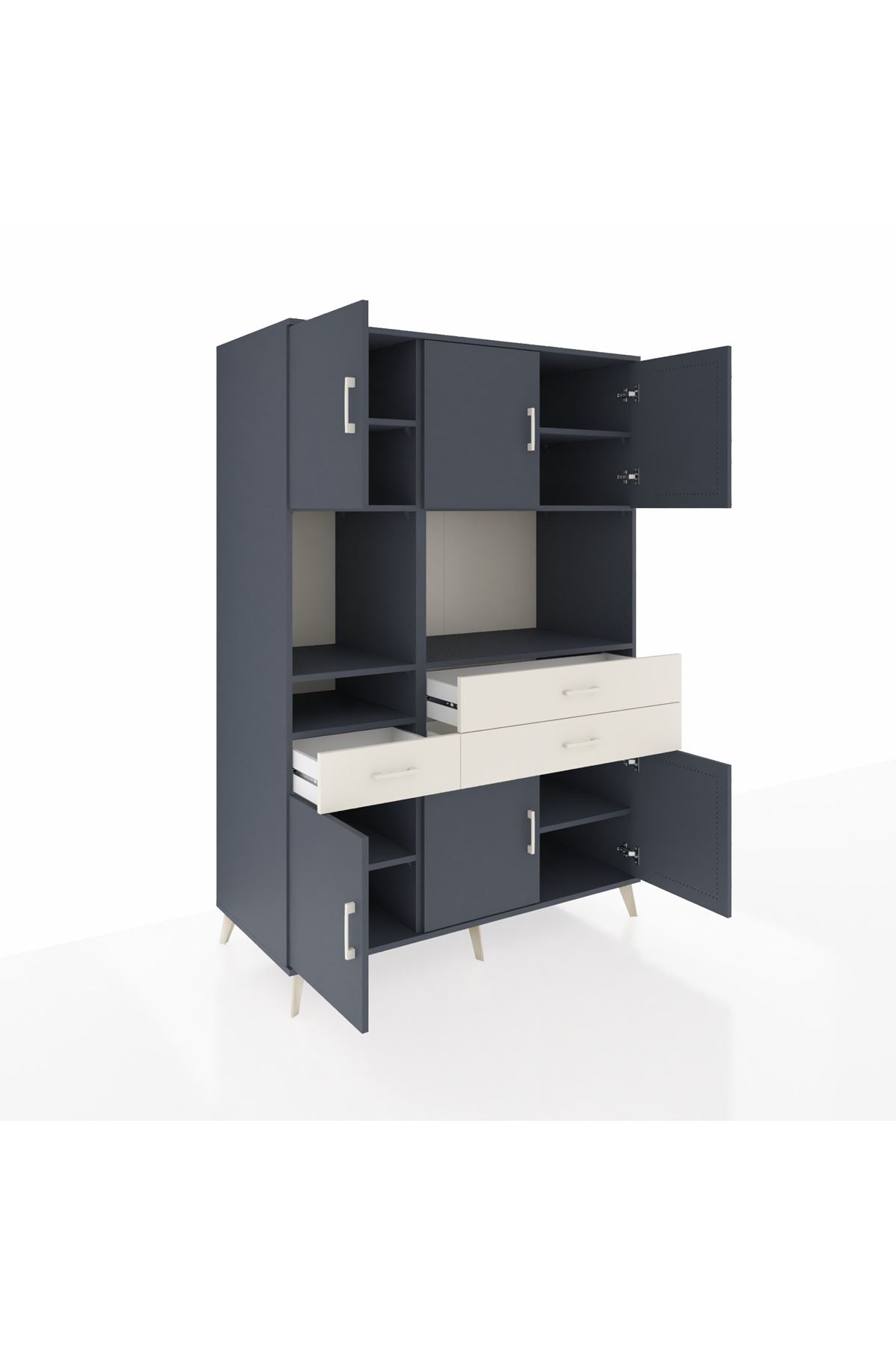 Kronos Dolap 9 Raflı 3 Çekmeceli 6 Kapaklı 132x59x195 Antrasit-Antrasit/Aytaşı