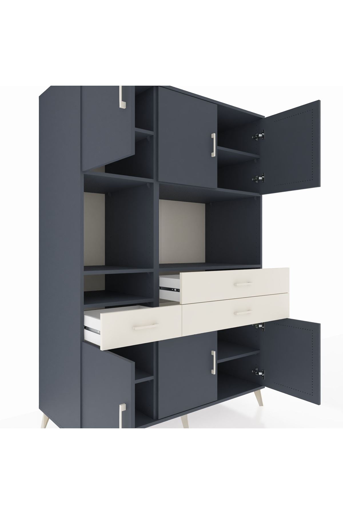 Kronos Dolap 9 Raflı 3 Çekmeceli 6 Kapaklı 132x59x195 Antrasit-Antrasit/Aytaşı