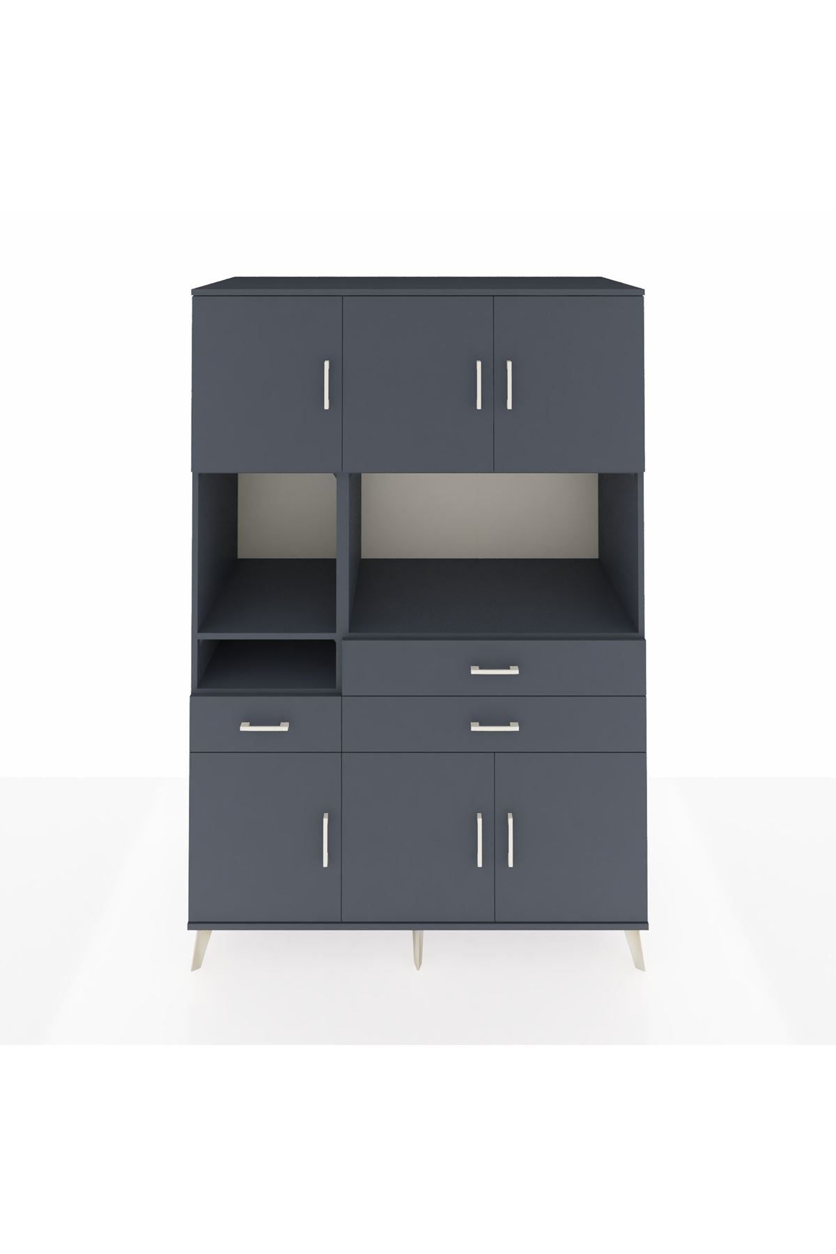 Kronos Dolap 9 Raflı 3 Çekmeceli 6 Kapaklı 132x59x195 Antrasit-Antrasit/Antrasit
