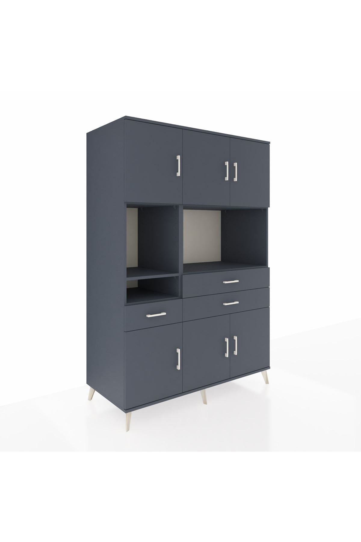 Kronos Dolap 9 Raflı 3 Çekmeceli 6 Kapaklı 132x59x195 Antrasit-Antrasit/Antrasit