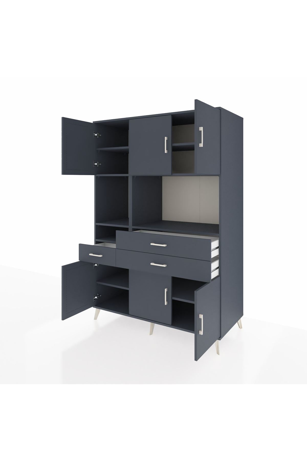 Kronos Dolap 9 Raflı 3 Çekmeceli 6 Kapaklı 132x59x195 Antrasit-Antrasit/Antrasit