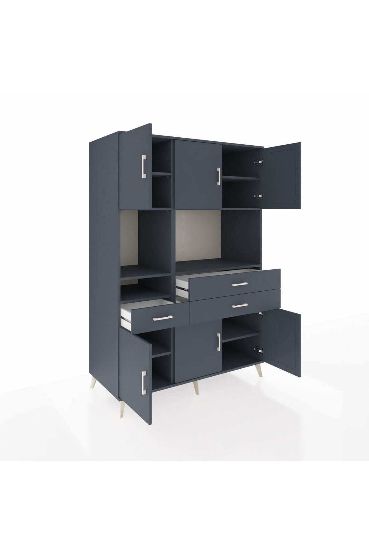 Kronos Dolap 9 Raflı 3 Çekmeceli 6 Kapaklı 132x59x195 Antrasit-Antrasit/Antrasit