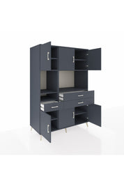 Kronos Dolap 9 Raflı 3 Çekmeceli 6 Kapaklı 132x59x195 Antrasit-Antrasit/Antrasit