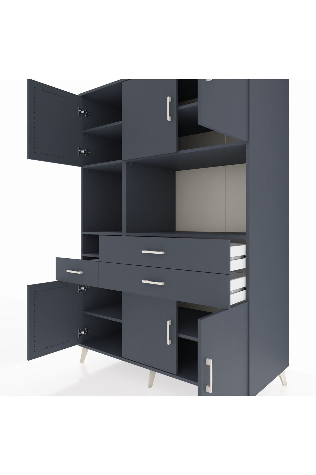 Kronos Dolap 9 Raflı 3 Çekmeceli 6 Kapaklı 132x59x195 Antrasit-Antrasit/Antrasit