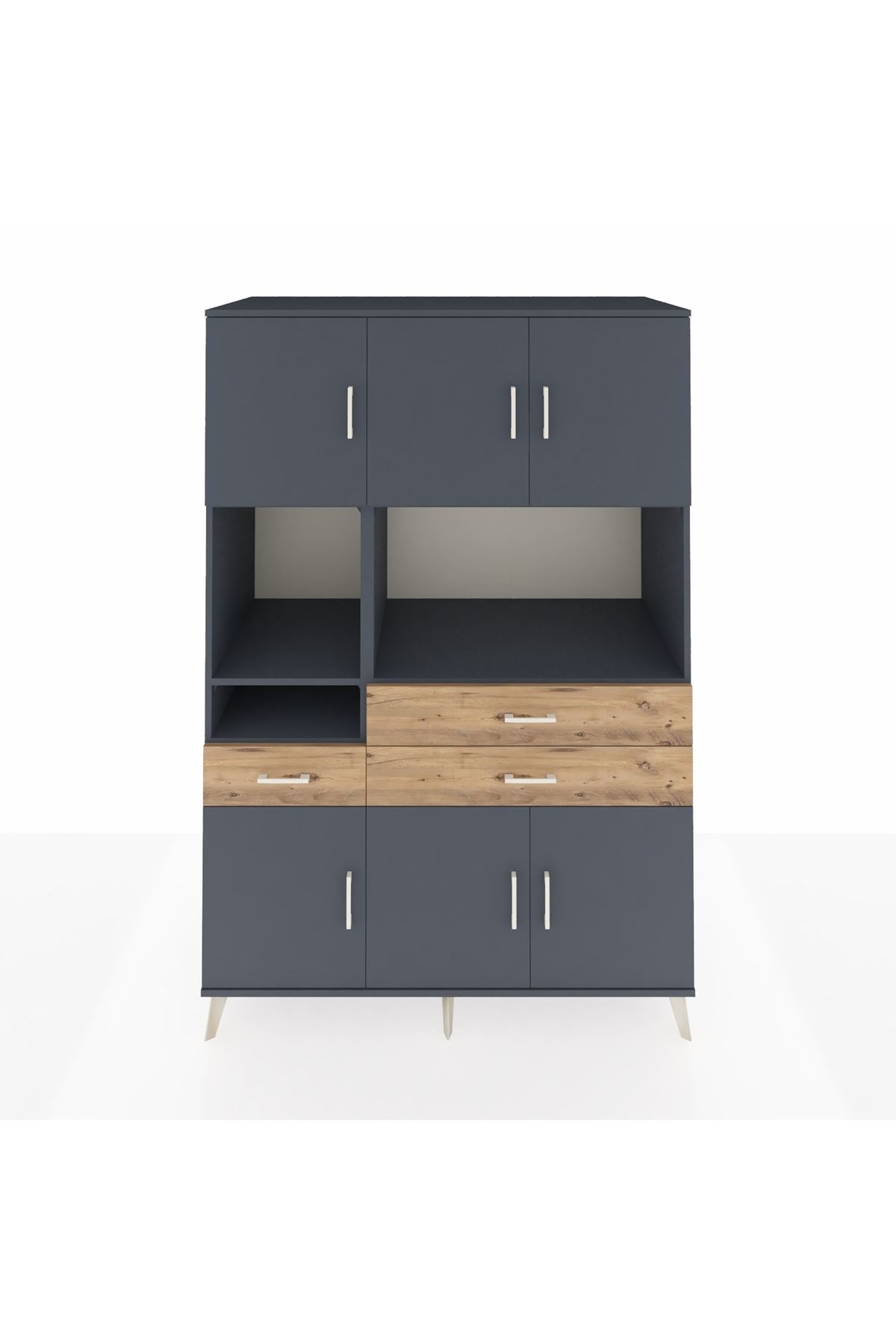 Kronos Dolap 9 Raflı 3 Çekmeceli 6 Kapaklı 132x59x195 Antrasit-Antrasit/Çam