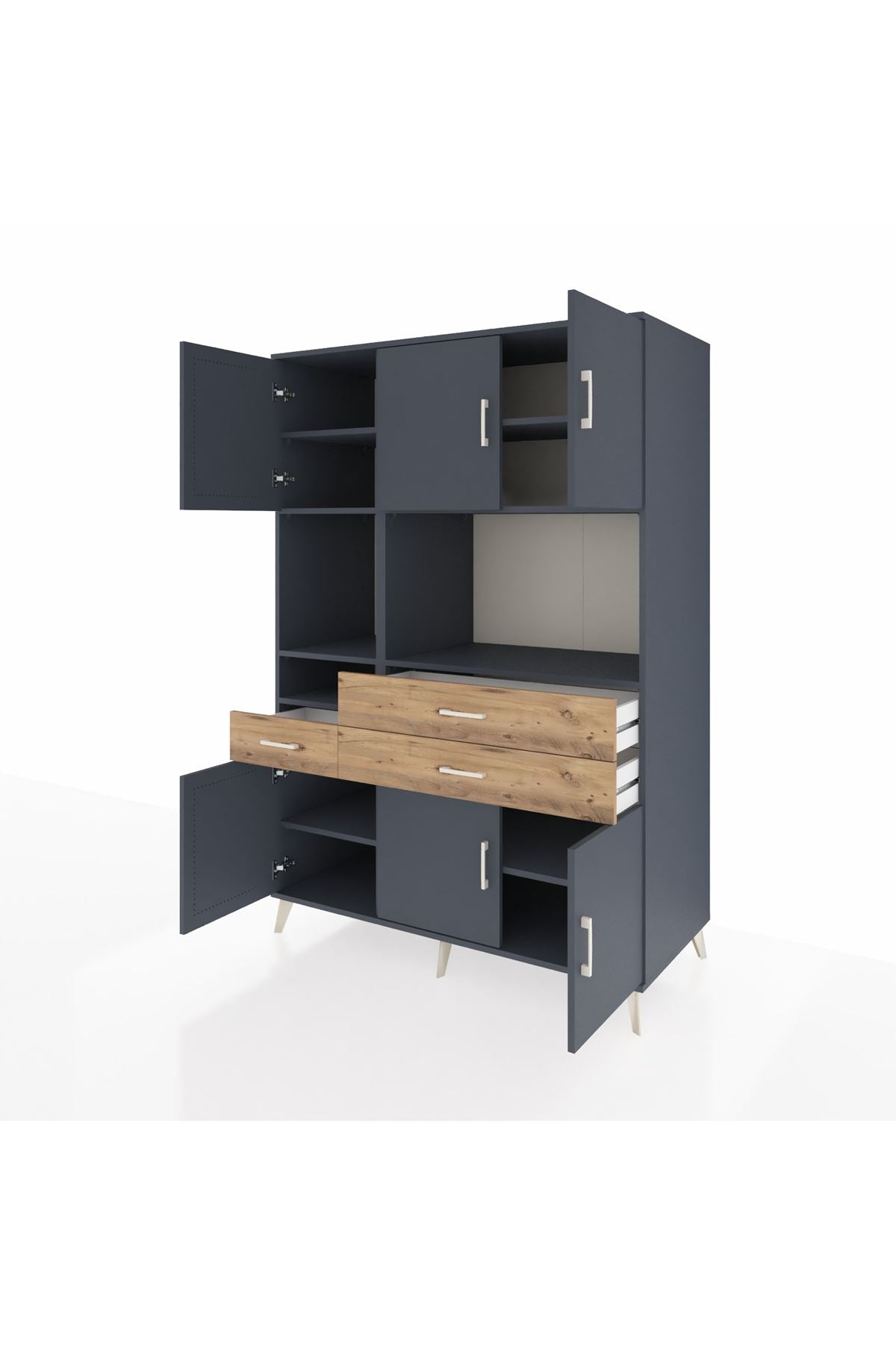 Kronos Dolap 9 Raflı 3 Çekmeceli 6 Kapaklı 132x59x195 Antrasit-Antrasit/Çam