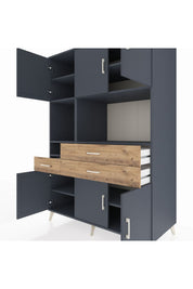 Kronos Dolap 9 Raflı 3 Çekmeceli 6 Kapaklı 132x59x195 Antrasit-Antrasit/Çam