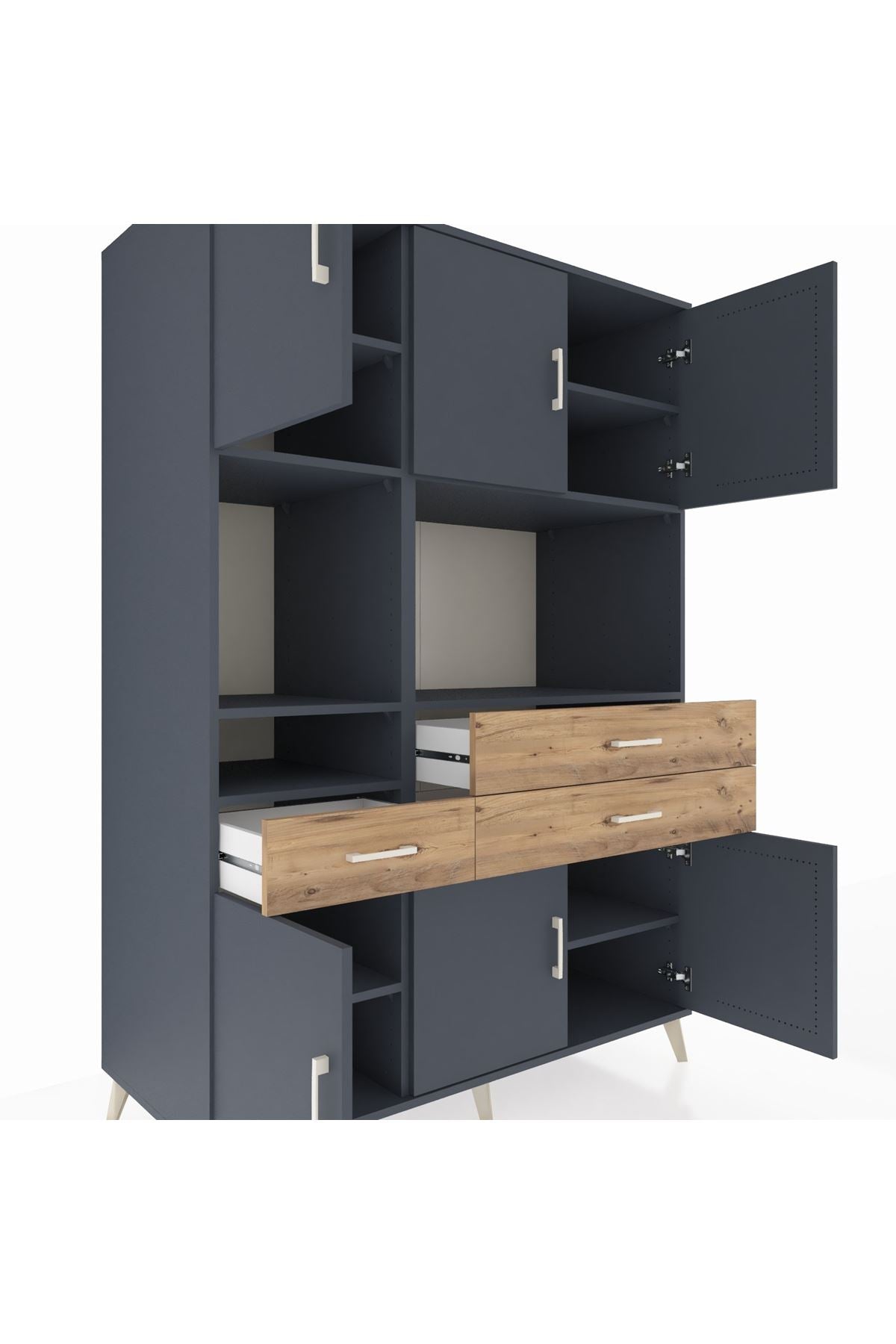 Kronos Dolap 9 Raflı 3 Çekmeceli 6 Kapaklı 132x59x195 Antrasit-Antrasit/Çam