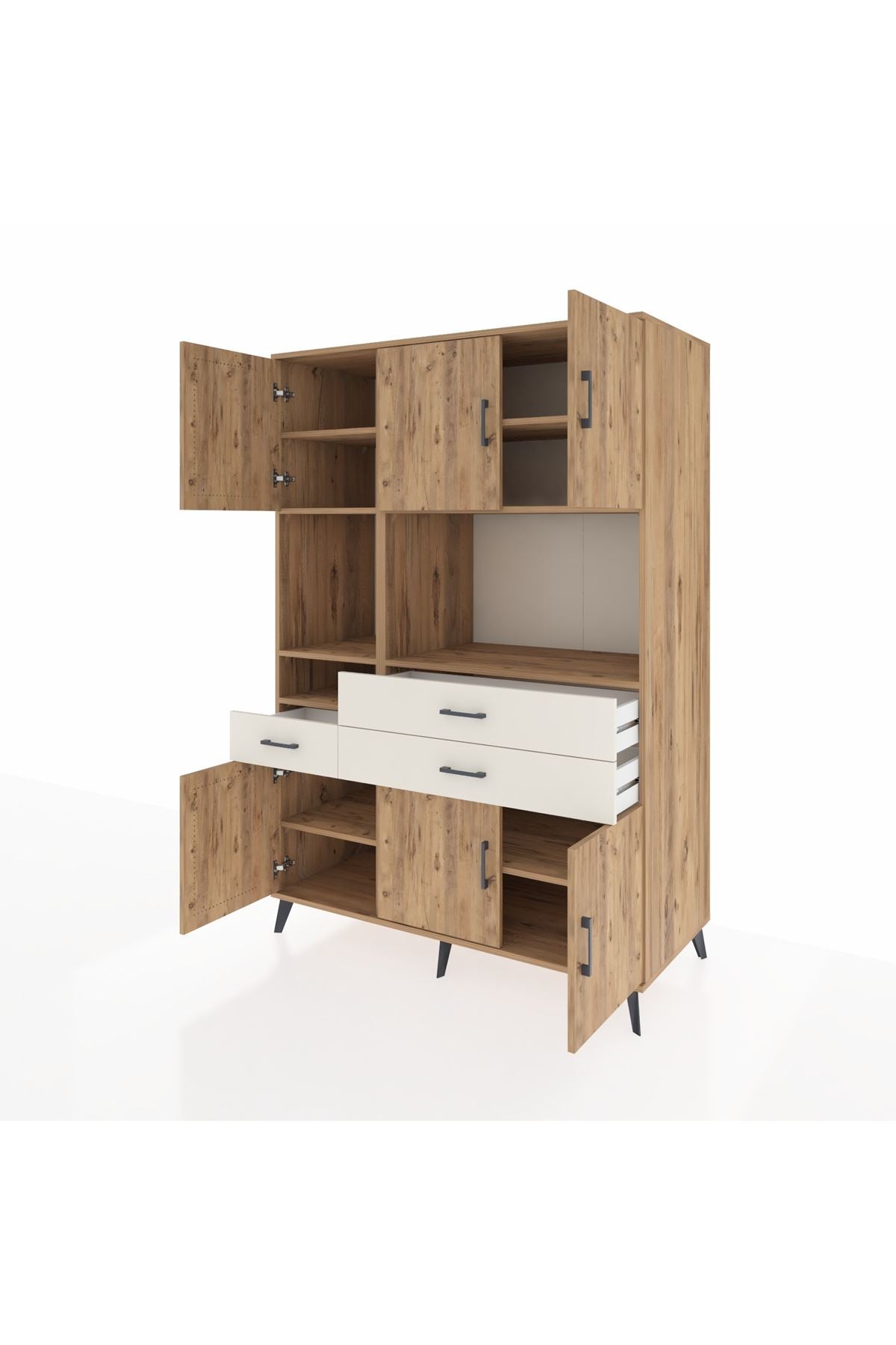 Kronos Dolap 9 Raflı 3 Çekmeceli 6 Kapaklı 132x59x195 Çam-Çam/Aytaşı