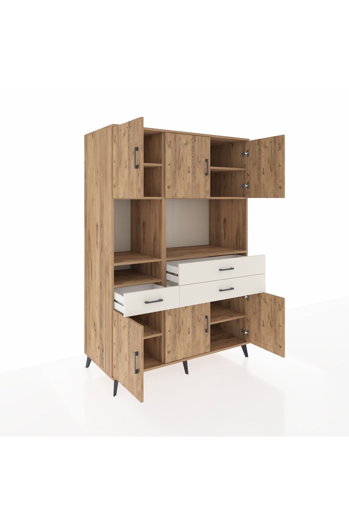 Kronos Dolap 9 Raflı 3 Çekmeceli 6 Kapaklı 132x59x195 Çam-Çam/Aytaşı