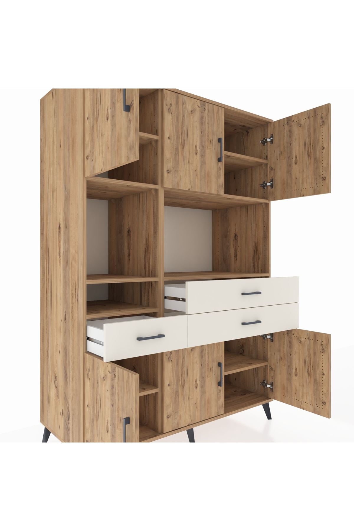 Kronos Dolap 9 Raflı 3 Çekmeceli 6 Kapaklı 132x59x195 Çam-Çam/Aytaşı