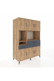 Kronos Dolap 9 Raflı 3 Çekmeceli 6 Kapaklı 132x59x195 Çam-Çam/Antrasit