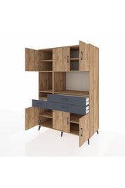 Kronos Dolap 9 Raflı 3 Çekmeceli 6 Kapaklı 132x59x195 Çam-Çam/Antrasit