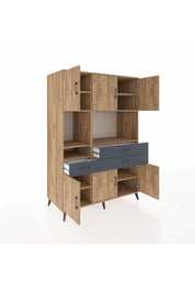 Kronos Dolap 9 Raflı 3 Çekmeceli 6 Kapaklı 132x59x195 Çam-Çam/Antrasit