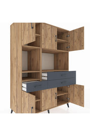 Kronos Dolap 9 Raflı 3 Çekmeceli 6 Kapaklı 132x59x195 Çam-Çam/Antrasit