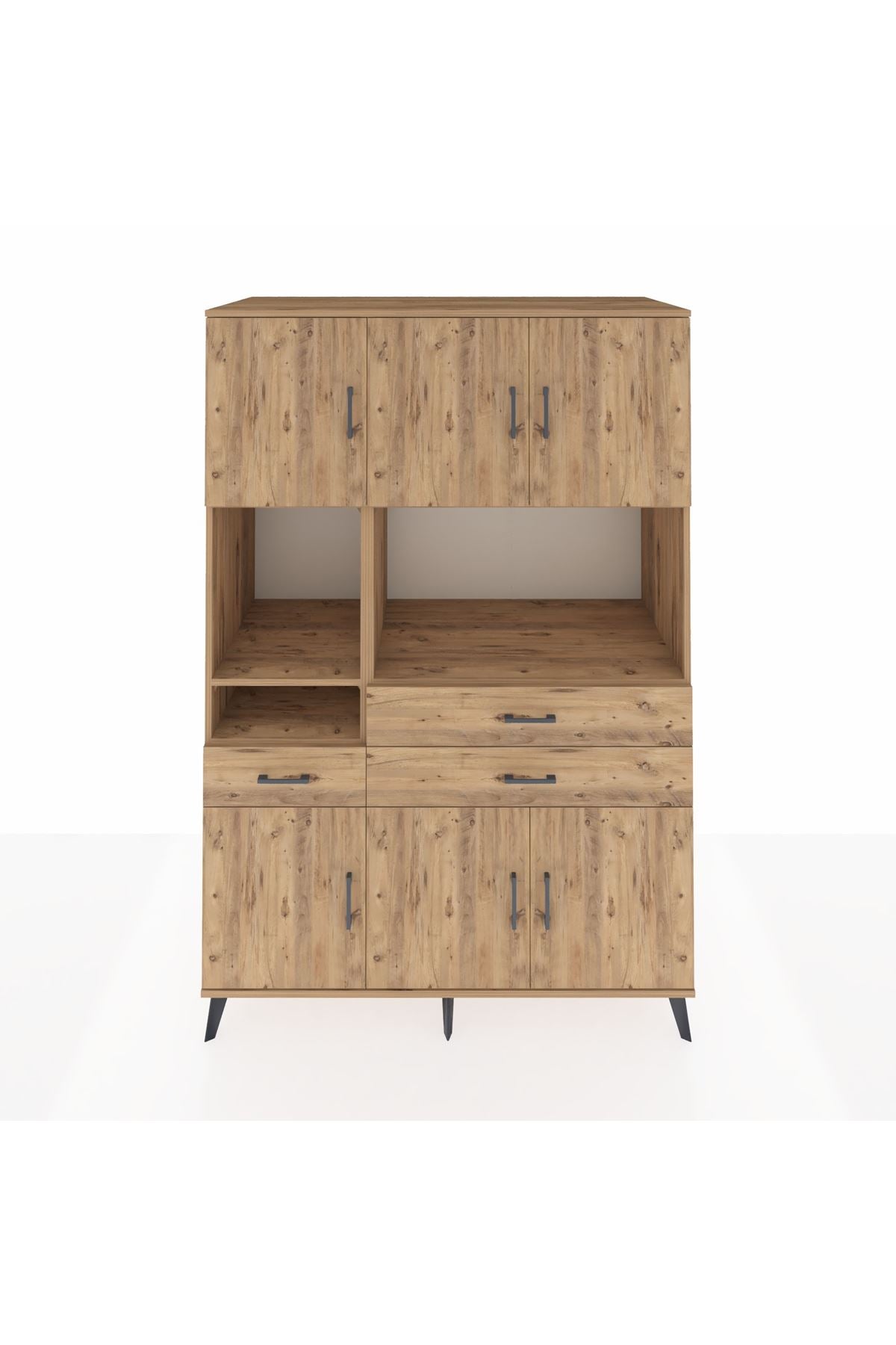 Kronos Dolap 9 Raflı 3 Çekmeceli 6 Kapaklı 132x59x195 Çam-Çam/Çam