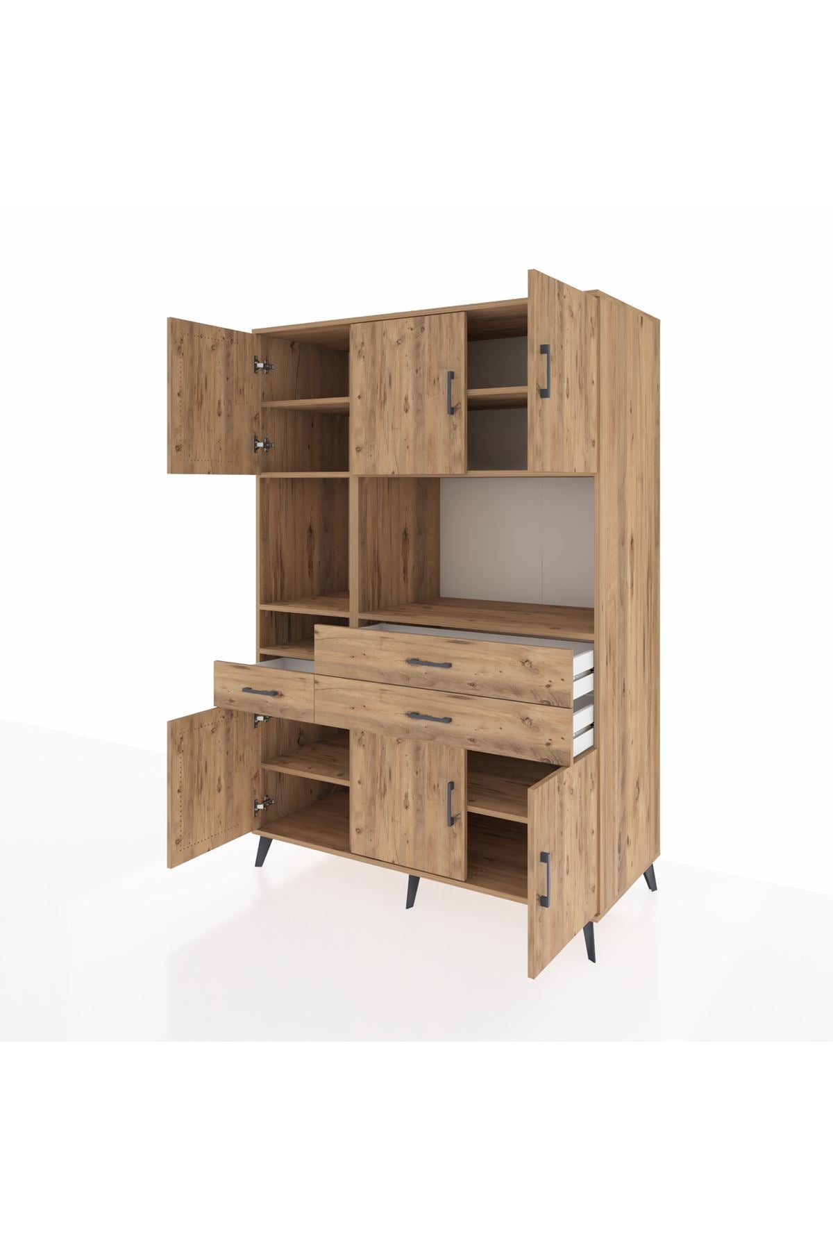 Kronos Dolap 9 Raflı 3 Çekmeceli 6 Kapaklı 132x59x195 Çam-Çam/Çam