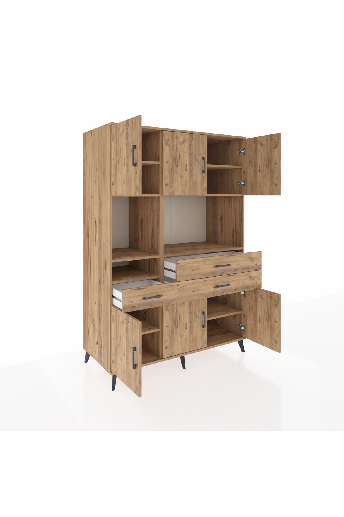 Kronos Dolap 9 Raflı 3 Çekmeceli 6 Kapaklı 132x59x195 Çam-Çam/Çam