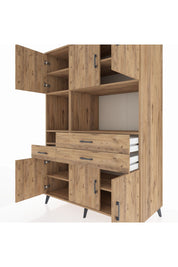 Kronos Dolap 9 Raflı 3 Çekmeceli 6 Kapaklı 132x59x195 Çam-Çam/Çam