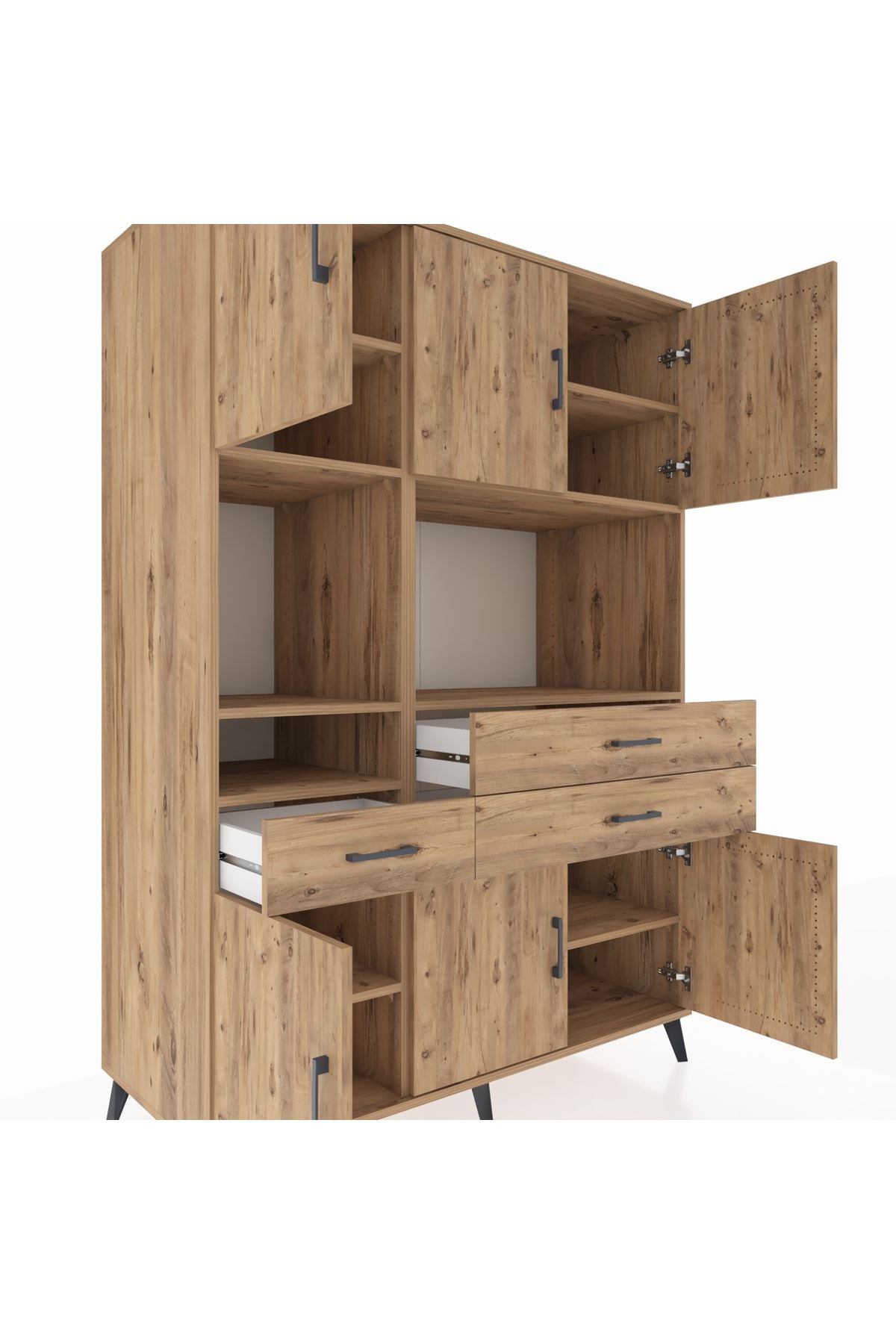 Kronos Dolap 9 Raflı 3 Çekmeceli 6 Kapaklı 132x59x195 Çam-Çam/Çam