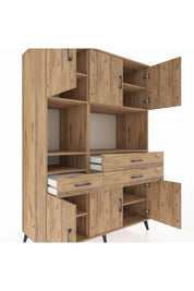 Kronos Dolap 9 Raflı 3 Çekmeceli 6 Kapaklı 132x59x195 Çam-Çam/Çam