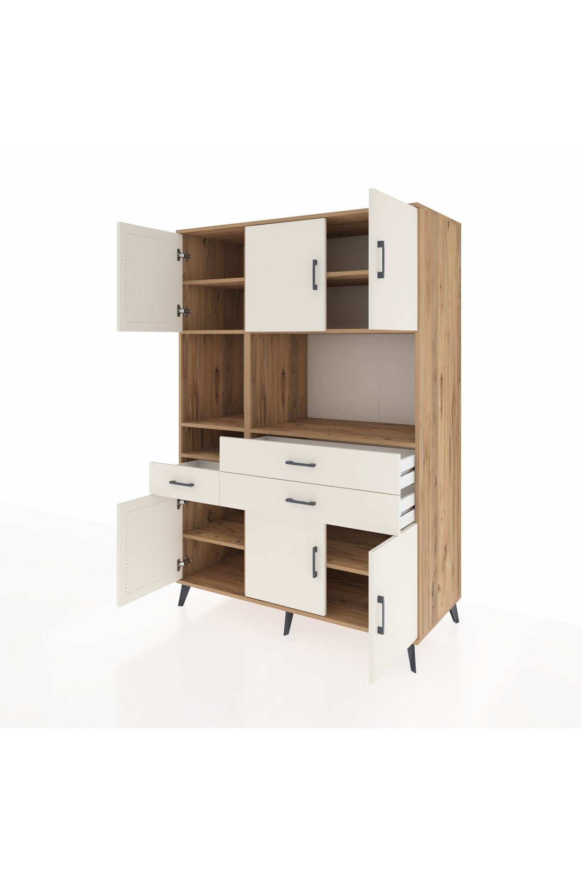 Kronos Dolap 9 Raflı 3 Çekmeceli 6 Kapaklı 132x59x195 Çam-Aytaşı/Aytaşı