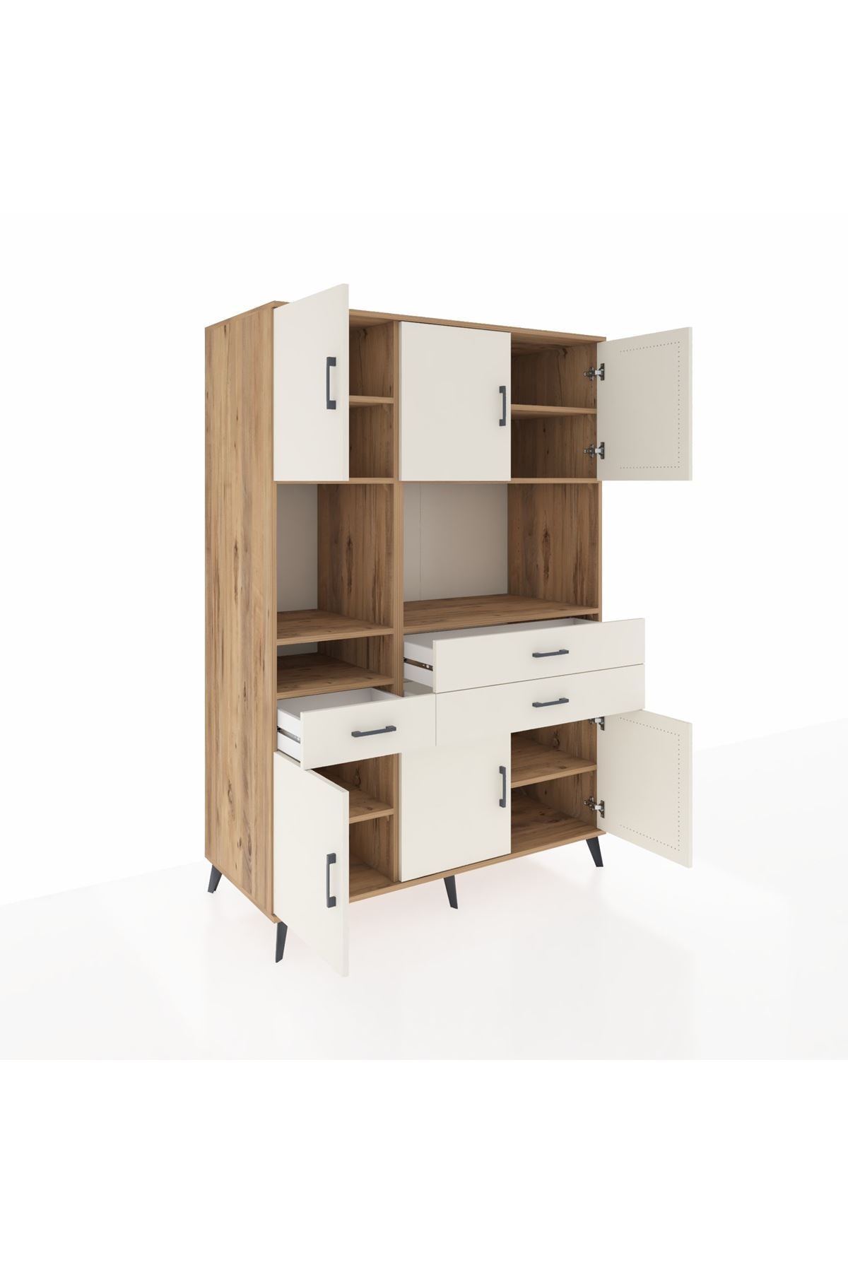 Kronos Dolap 9 Raflı 3 Çekmeceli 6 Kapaklı 132x59x195 Çam-Aytaşı/Aytaşı