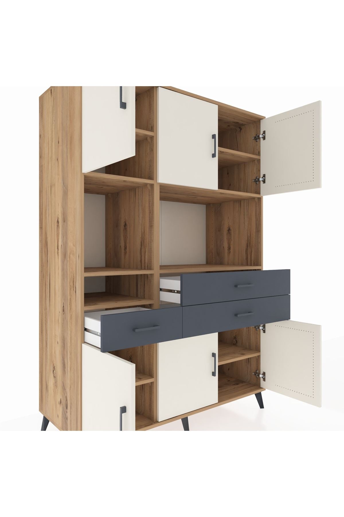 Kronos Dolap 9 Raflı 3 Çekmeceli 6 Kapaklı 132x59x195 Çam-Aytaşı/Antrasit