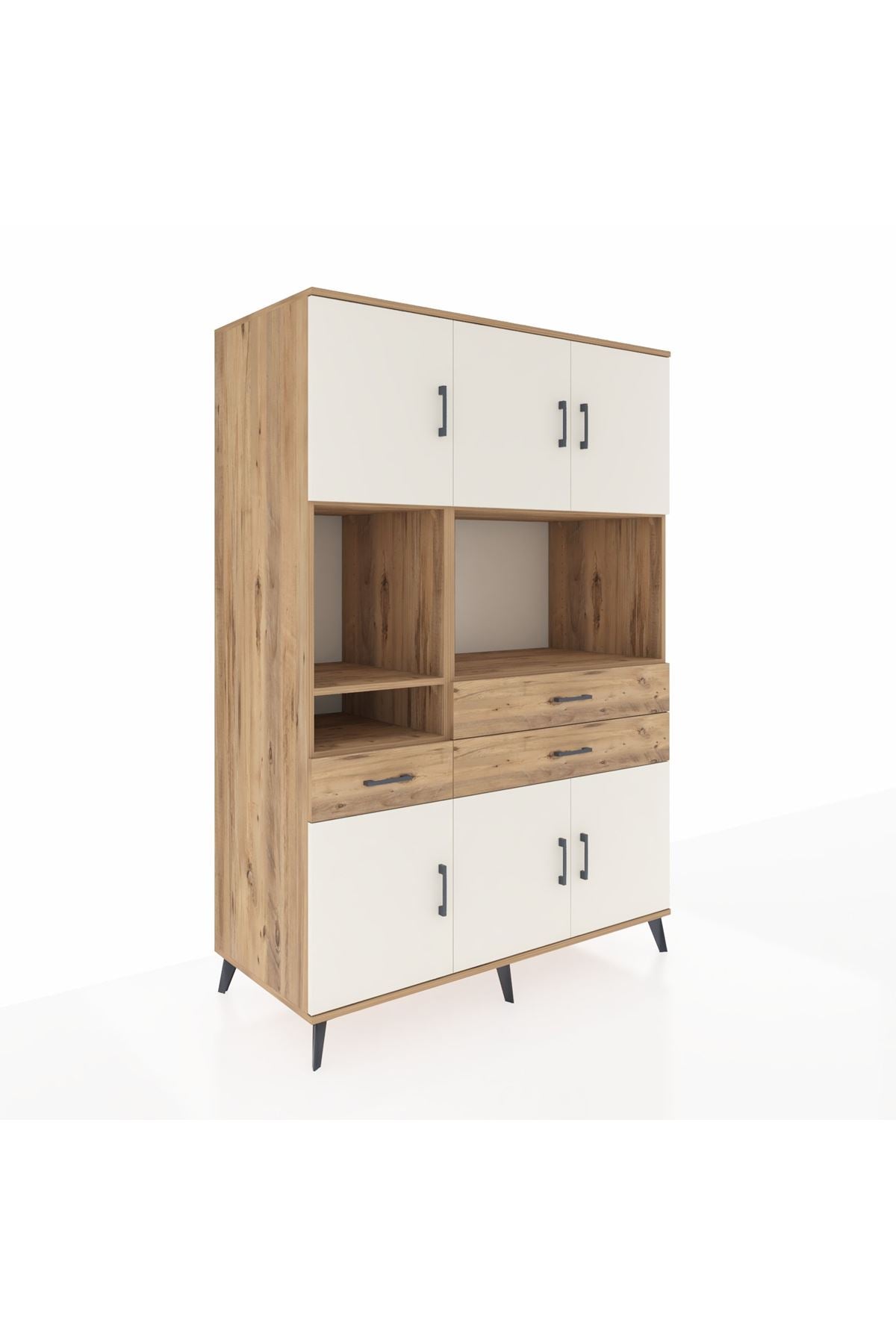 Kronos Dolap 9 Raflı 3 Çekmeceli 6 Kapaklı 132x59x195 Çam-Aytaşı/Çam