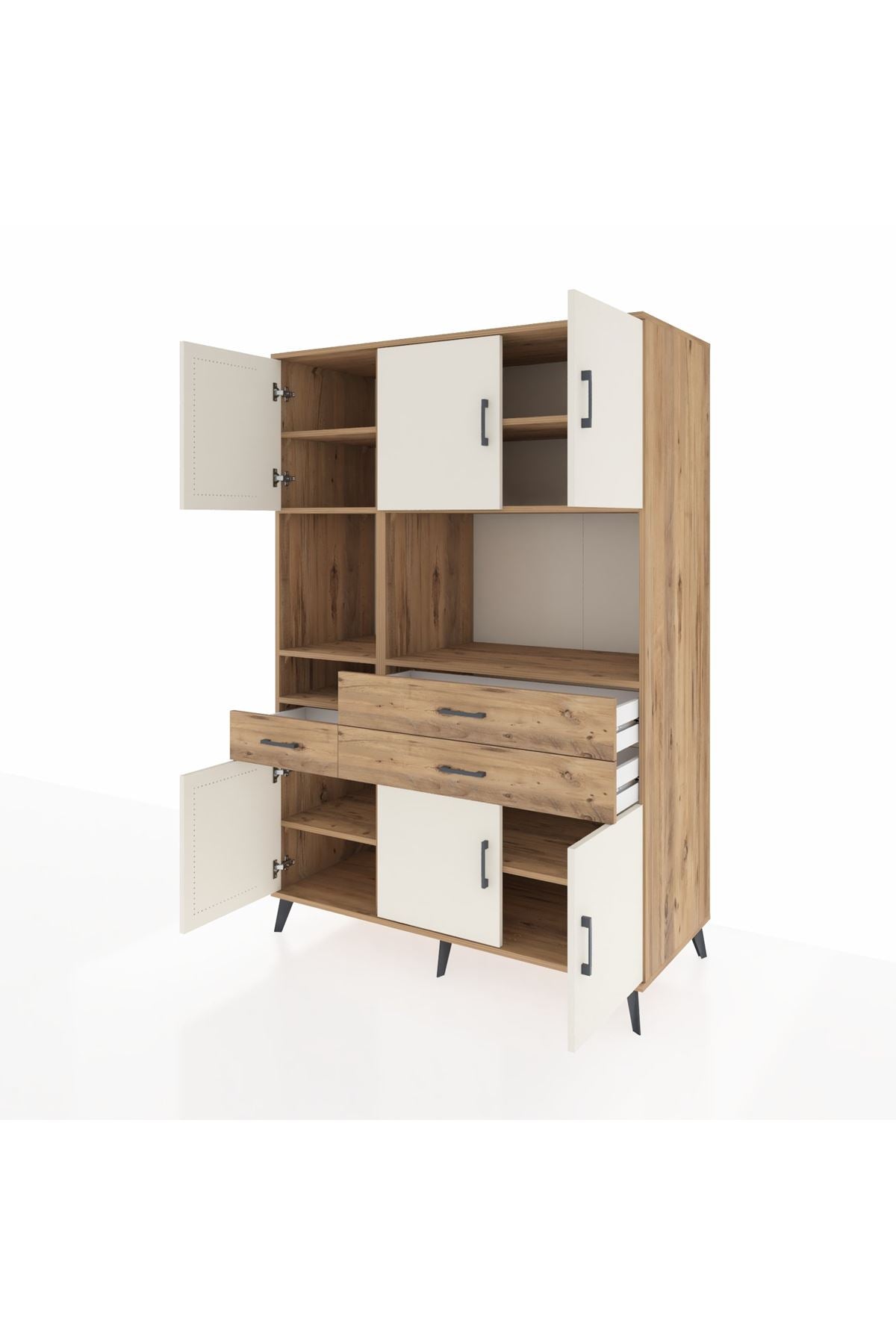 Kronos Dolap 9 Raflı 3 Çekmeceli 6 Kapaklı 132x59x195 Çam-Aytaşı/Çam