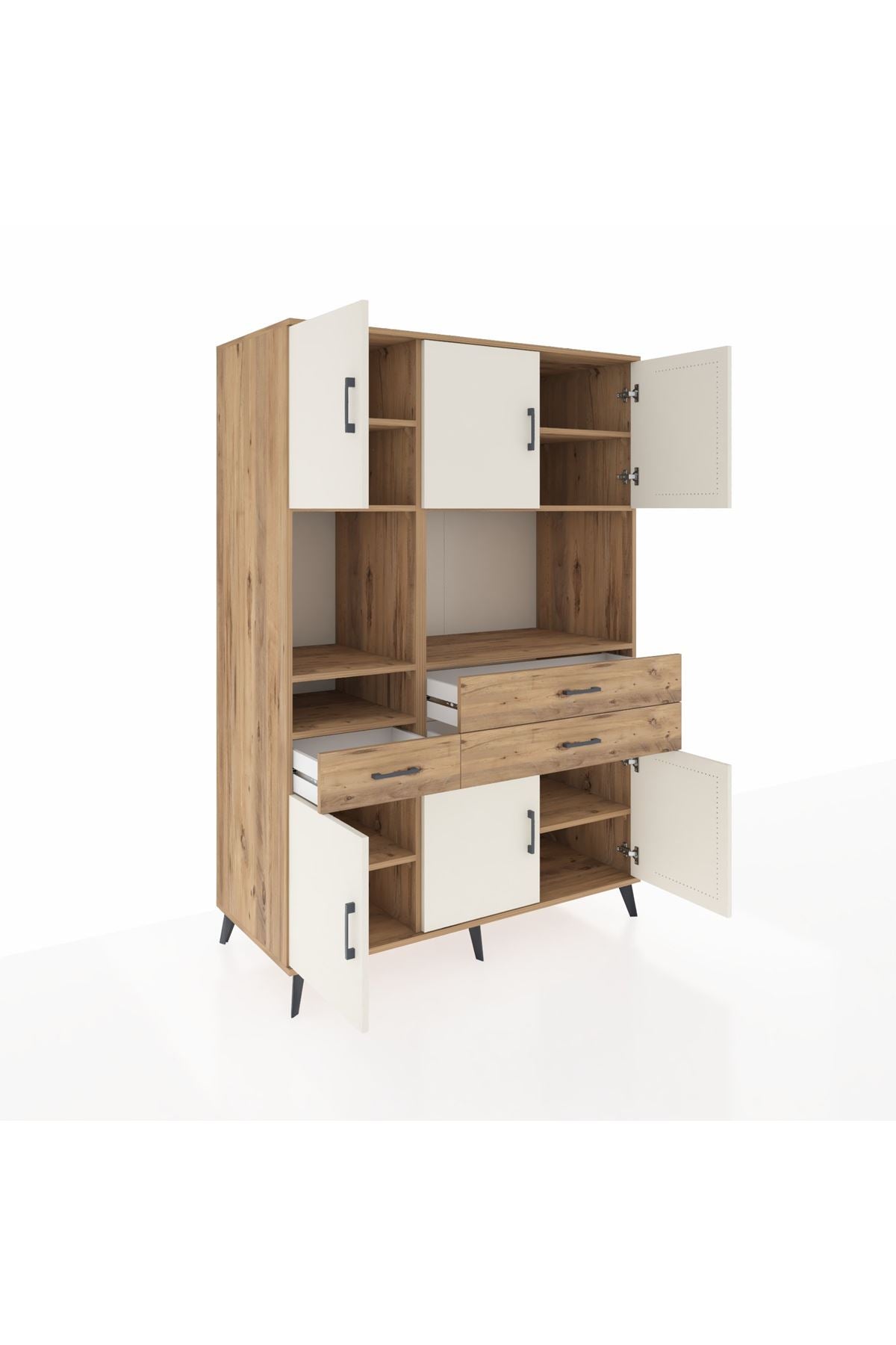 Kronos Dolap 9 Raflı 3 Çekmeceli 6 Kapaklı 132x59x195 Çam-Aytaşı/Çam