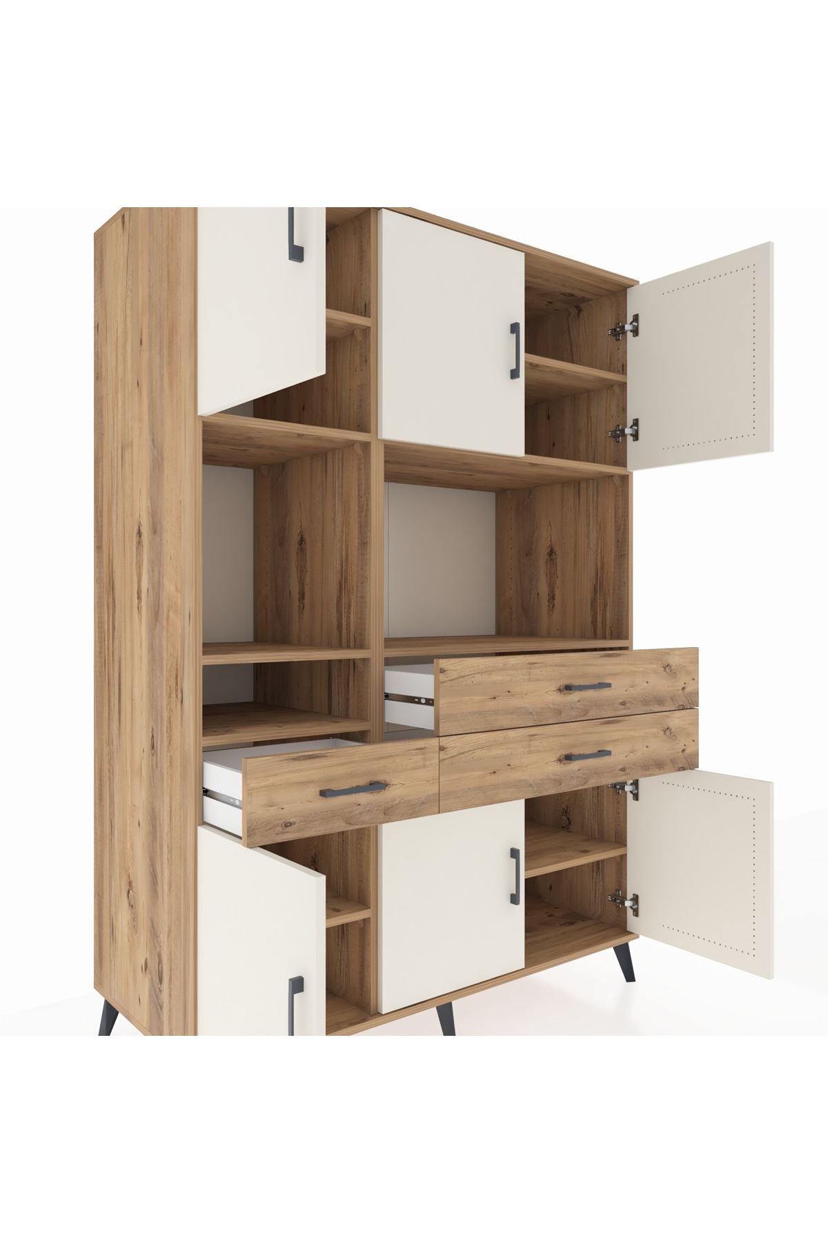 Kronos Dolap 9 Raflı 3 Çekmeceli 6 Kapaklı 132x59x195 Çam-Aytaşı/Çam