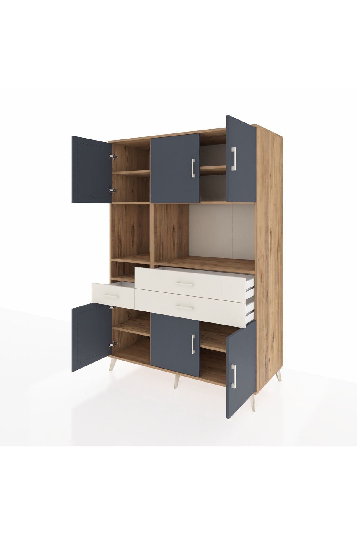 Kronos Dolap 9 Raflı 3 Çekmeceli 6 Kapaklı 132x59x195 Çam-Antrasit/Aytaşı