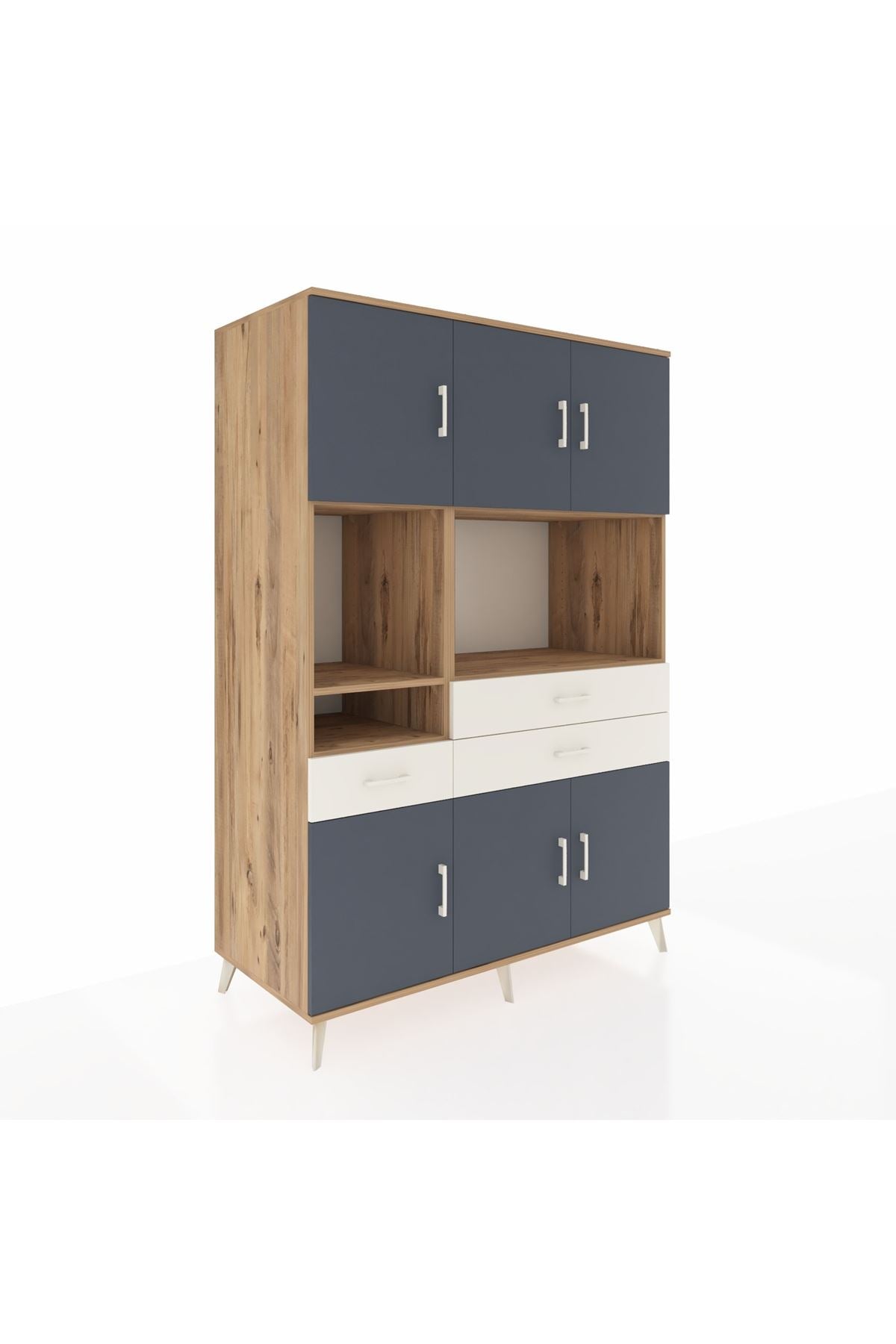 Kronos Dolap 9 Raflı 3 Çekmeceli 6 Kapaklı 132x59x195 Çam-Antrasit/Aytaşı