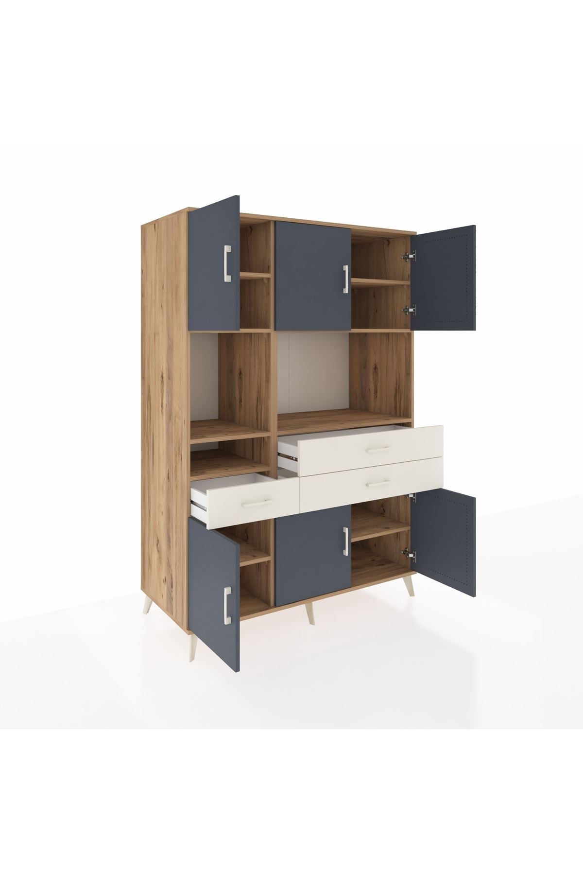 Kronos Dolap 9 Raflı 3 Çekmeceli 6 Kapaklı 132x59x195 Çam-Antrasit/Aytaşı