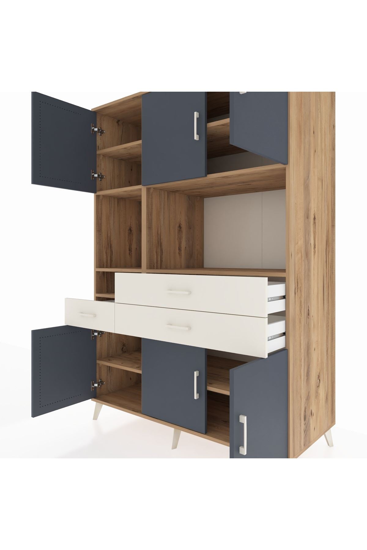 Kronos Dolap 9 Raflı 3 Çekmeceli 6 Kapaklı 132x59x195 Çam-Antrasit/Aytaşı