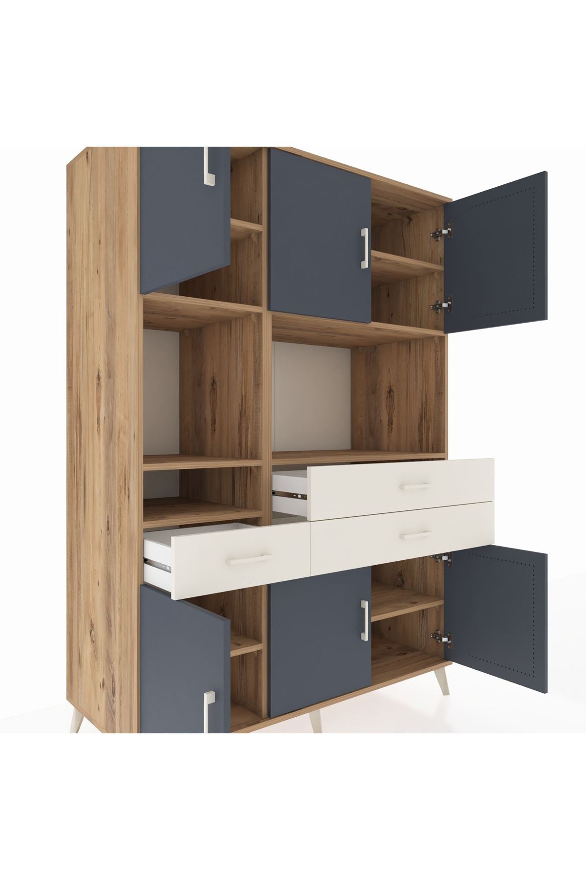 Kronos Dolap 9 Raflı 3 Çekmeceli 6 Kapaklı 132x59x195 Çam-Antrasit/Aytaşı